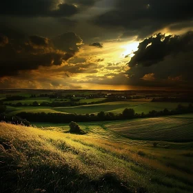 Scenic Landscape with Sunlight and Clouds