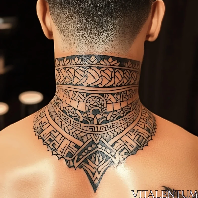 Detailed Geometric Neck Tattoo Art AI Image