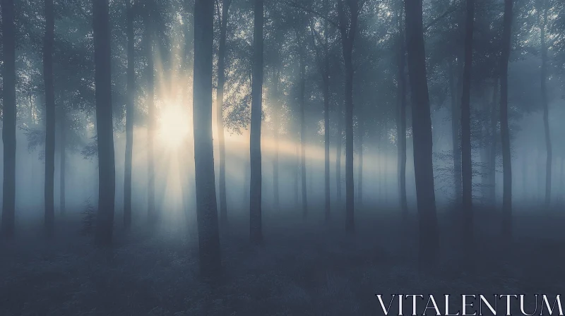 AI ART Ethereal Morning Light in Foggy Forest