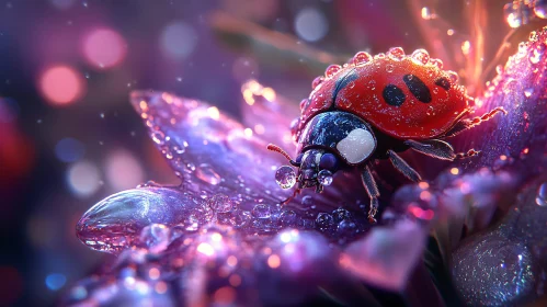 Enchanting Ladybug Macro with Dew