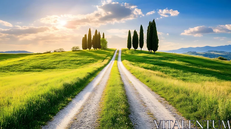 Picturesque Path in Tuscany at Sunset AI Image