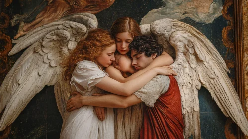 Four Figures Protected by Angelic Wings