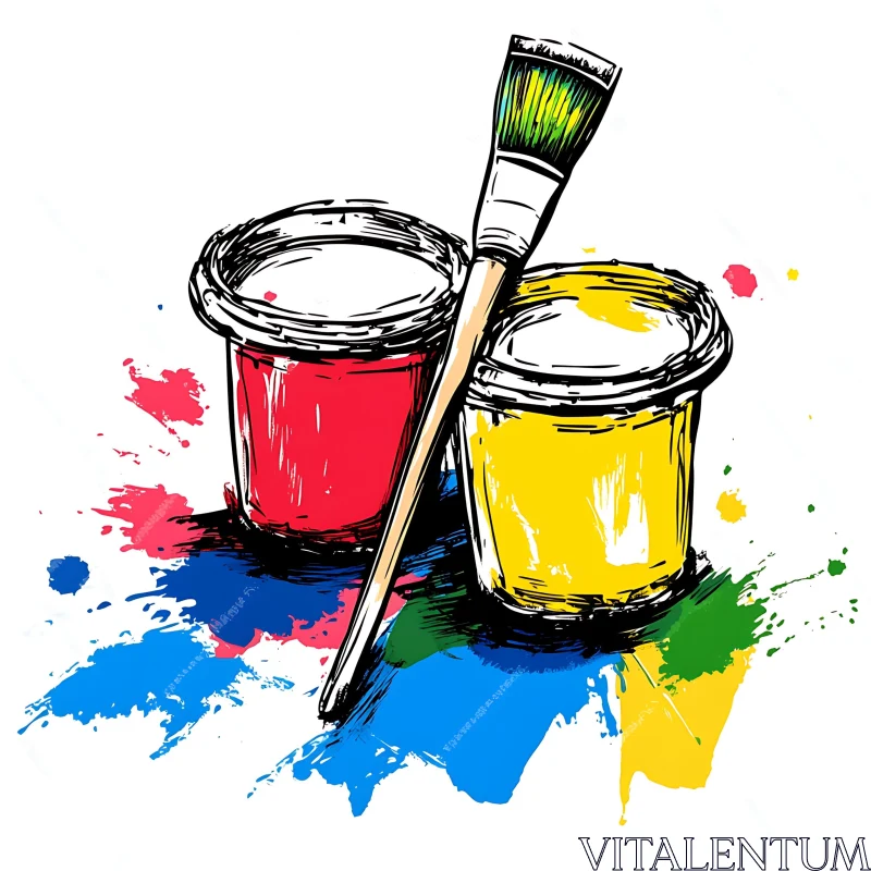 Red and Yellow Paints with Brush AI Image