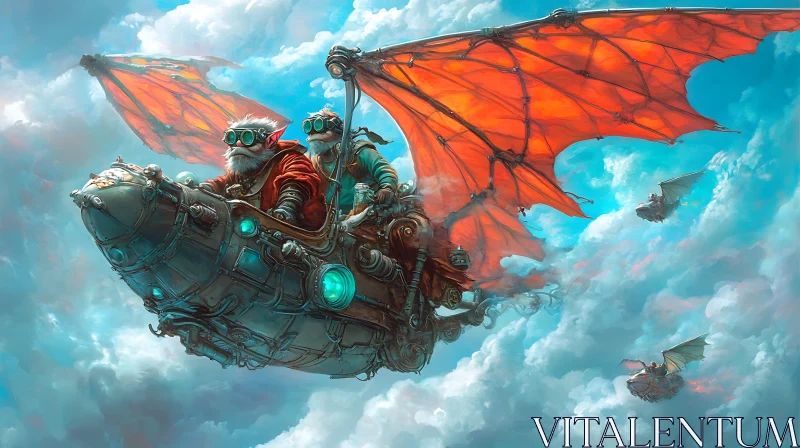 Gnomish Aviators in Steampunk Vessel AI Image