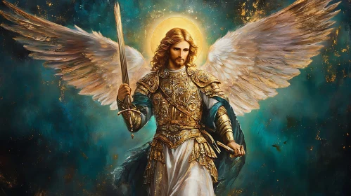 Golden Angel with Sword and Wings