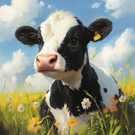 Peaceful Cow in Meadow