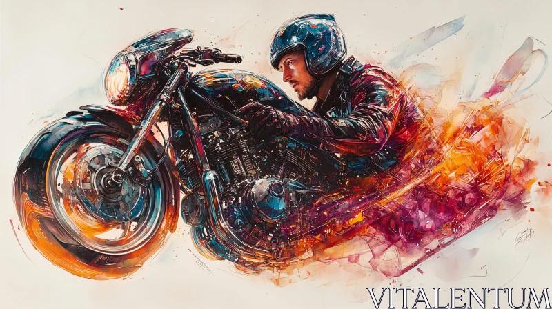 Man on Motorcycle Watercolor Painting AI Image