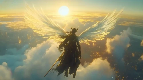 Winged Angel Above the Clouds