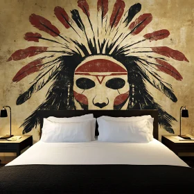 Bedroom with Tribal Headdress Wall Design