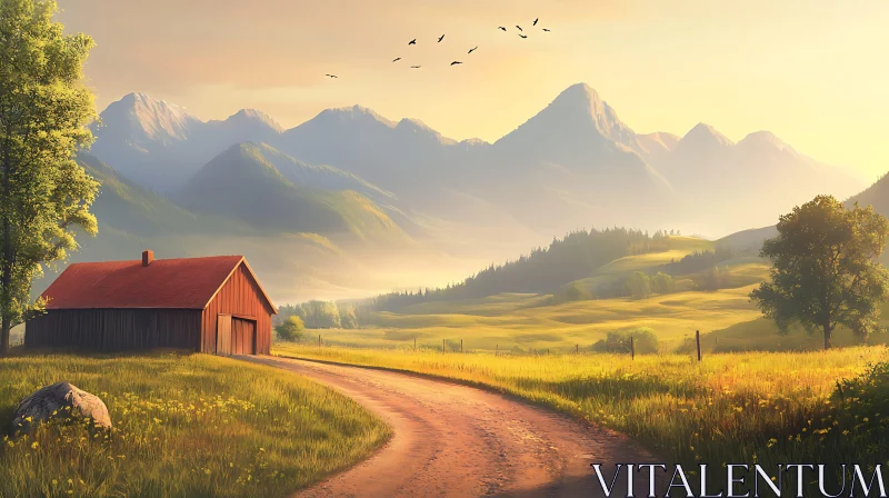 AI ART Rustic Barn in a Golden Field