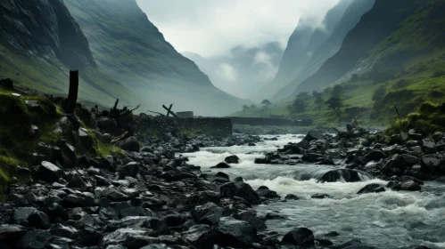 Captivating Water Stream on Mountain | Mystical Post-Apocalyptic Landscape