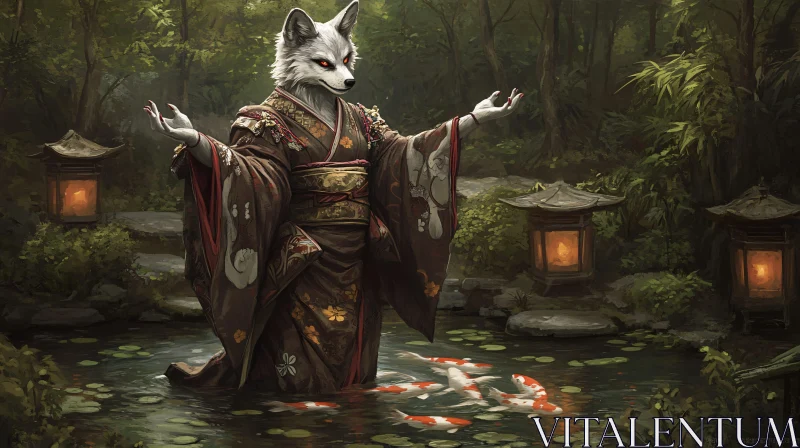 Fox Spirit with Koi Fish AI Image