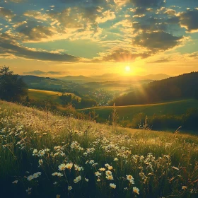 Daisy Field at Sunset