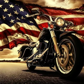 Motorcycle with American Flag Backdrop