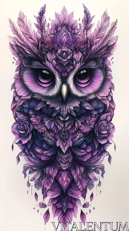 Majestic Purple Feathered Owl Art AI Image