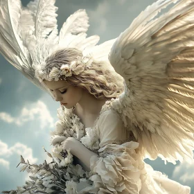 Angel in White Dress with Floral Crown