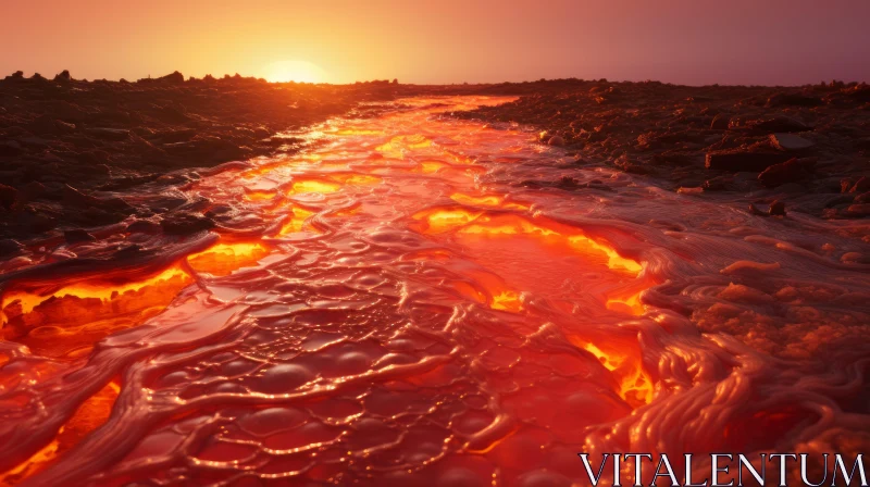 Lava Flows in Red Ocean Sunrise | Poured Paint | Environmental Awareness AI Image