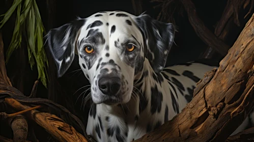 Photorealistic Portrait of a Dalmatian Peering from Woodland