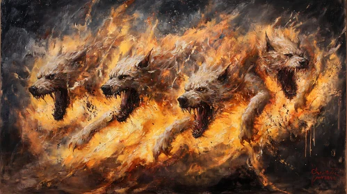 Fiery Guardians: Dogs Amidst the Embers