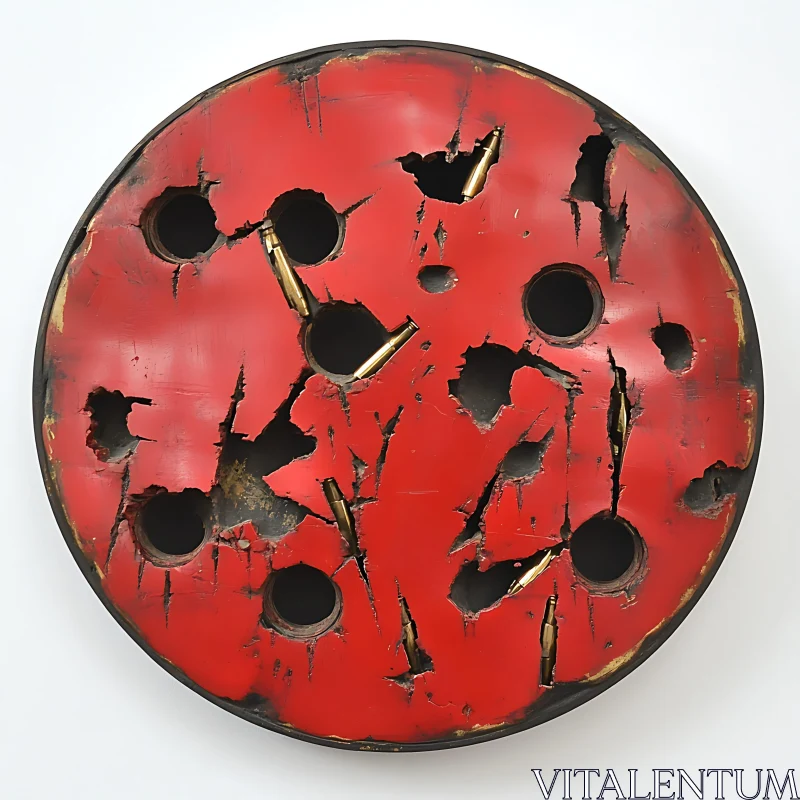 Red Metal Target with Bullet Holes AI Image