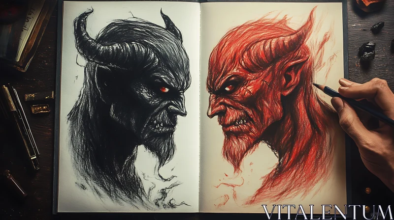 AI ART Demonic Sketchbook: A Study in Contrast