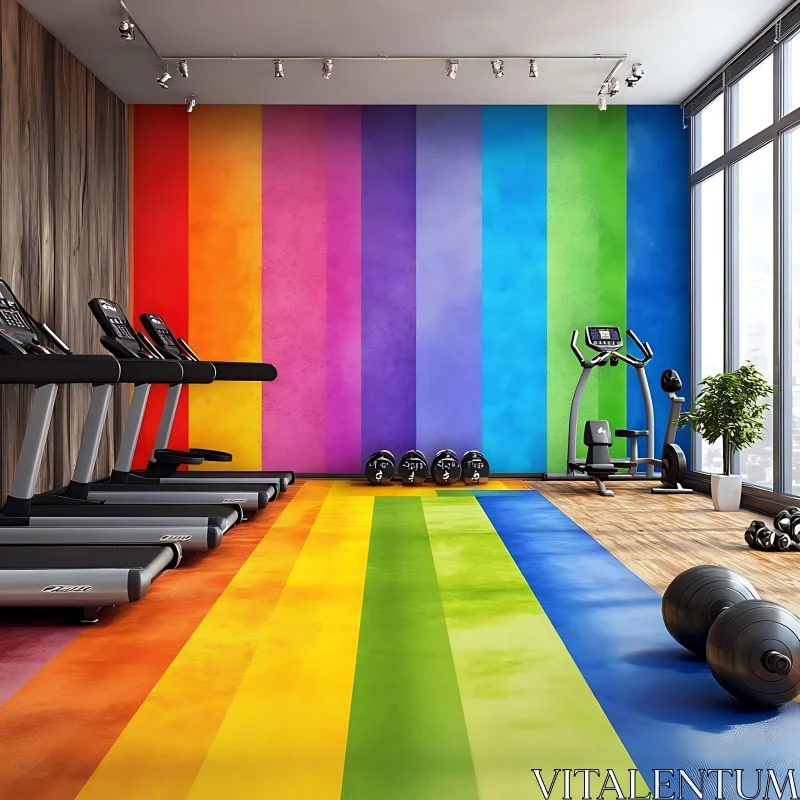 Modern Gym with Rainbow Theme AI Image