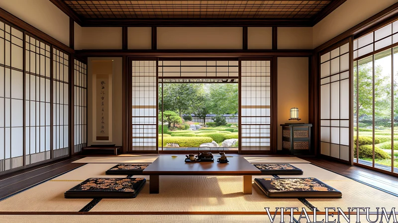 AI ART Zen Interior: Tea Room with Garden