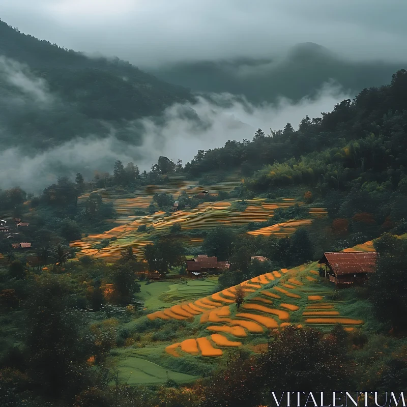 AI ART Lush Mountain Rice Terraces Landscape