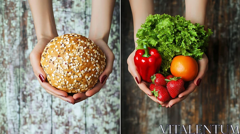 Hands Holding Bread and Fresh Produce AI Image