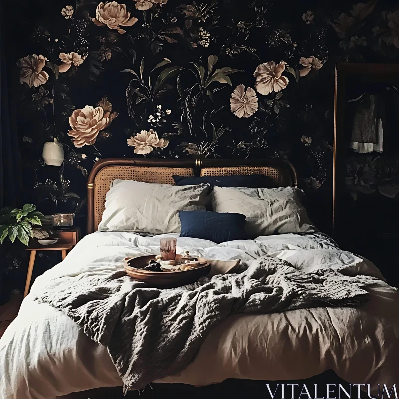 AI ART Cozy Bedroom Interior with Flowers