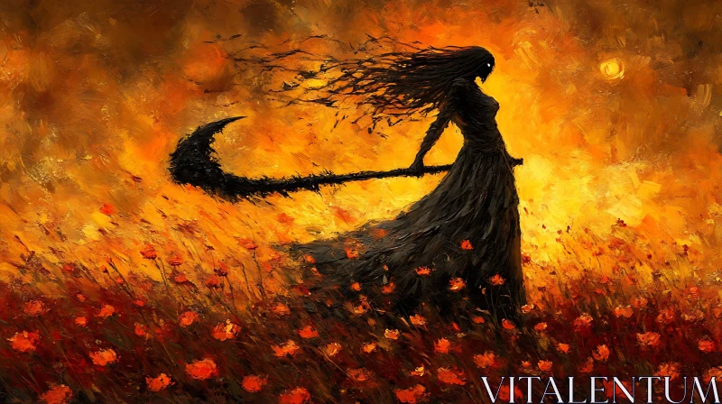 AI ART Dark Figure Among Red Poppies