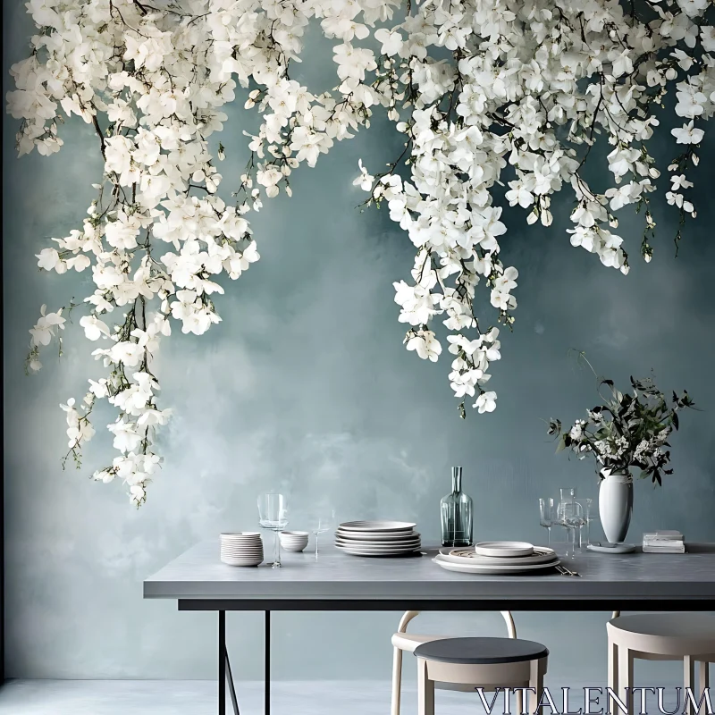 AI ART Elegant Dining Table With Floral Decor