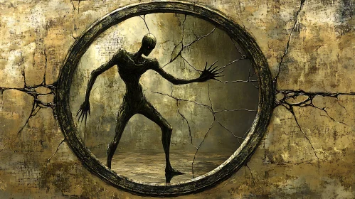 Surreal Figure Breaking Through Circular Frame