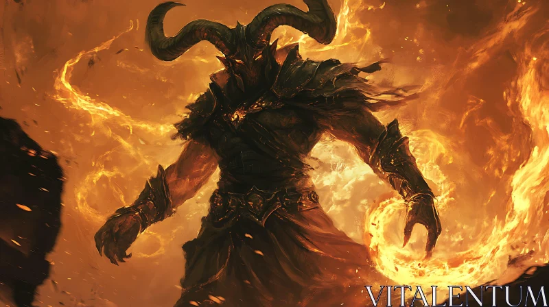 Fiery Demon Warrior in Hellscape AI Image