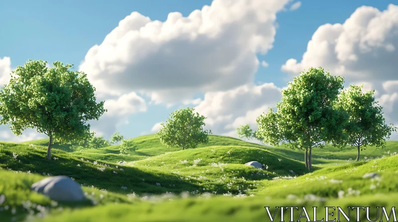 AI ART Rolling Hills Landscape with Trees