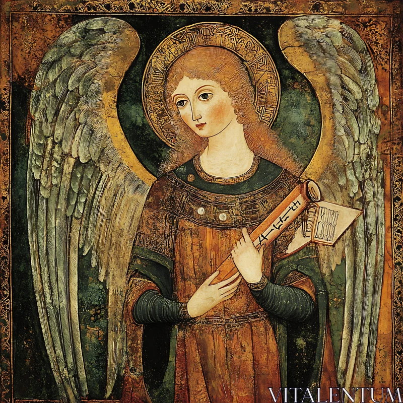 AI ART Serene Angel Holding a Scroll Painting