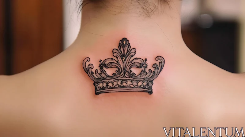 Intricate Crown Tattoo Design on Neck AI Image