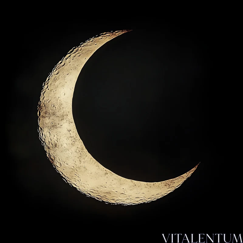 Crescent Moon with Textured Surface AI Image