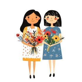 Whimsical Girls with Floral Bouquets
