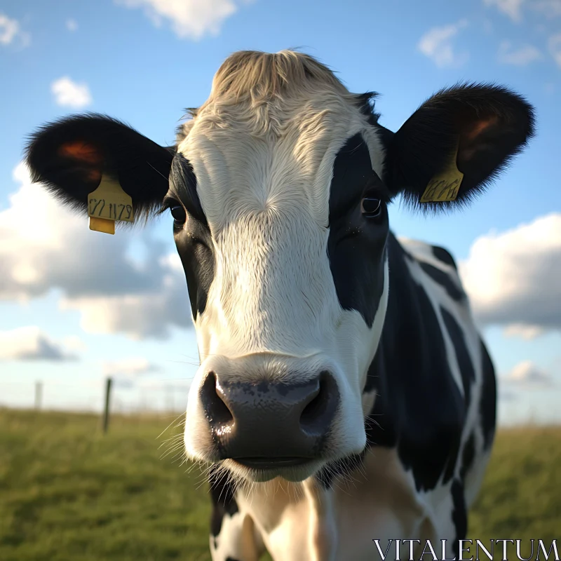 Black and White Cow in Field AI Image