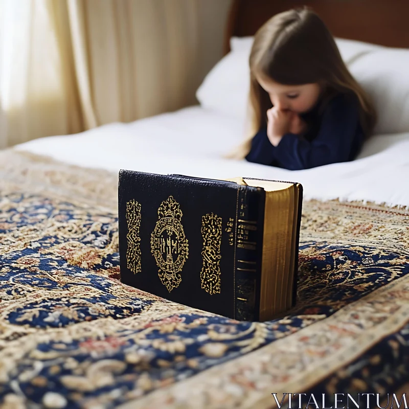 AI ART Childhood Reading Time with Antique Book