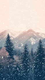 Snowy Mountain Winter Scene