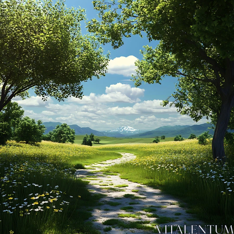 AI ART Idyllic Meadow Path Landscape