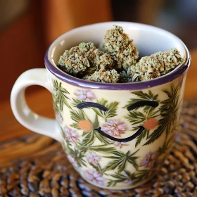 Floral Mug Brimming with Cannabis