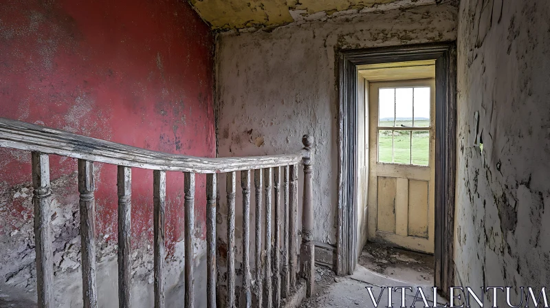 AI ART Old House Interior with Weathered Staircase