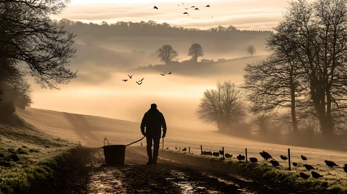 Silhouette on a Foggy Path