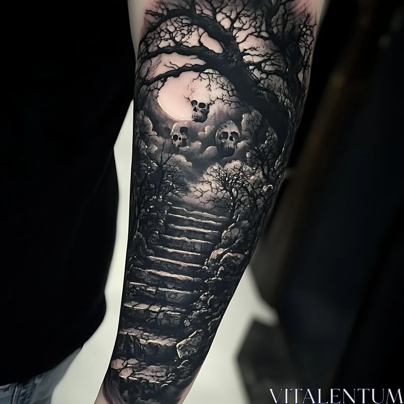 Haunting Night Scene Tattoo AI Image