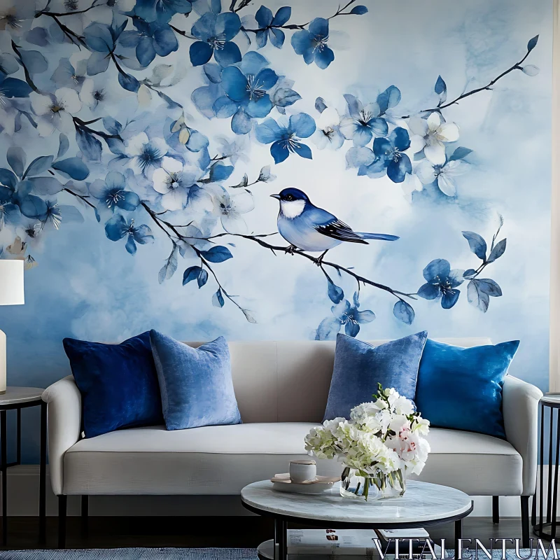 AI ART Floral Bird Interior Design