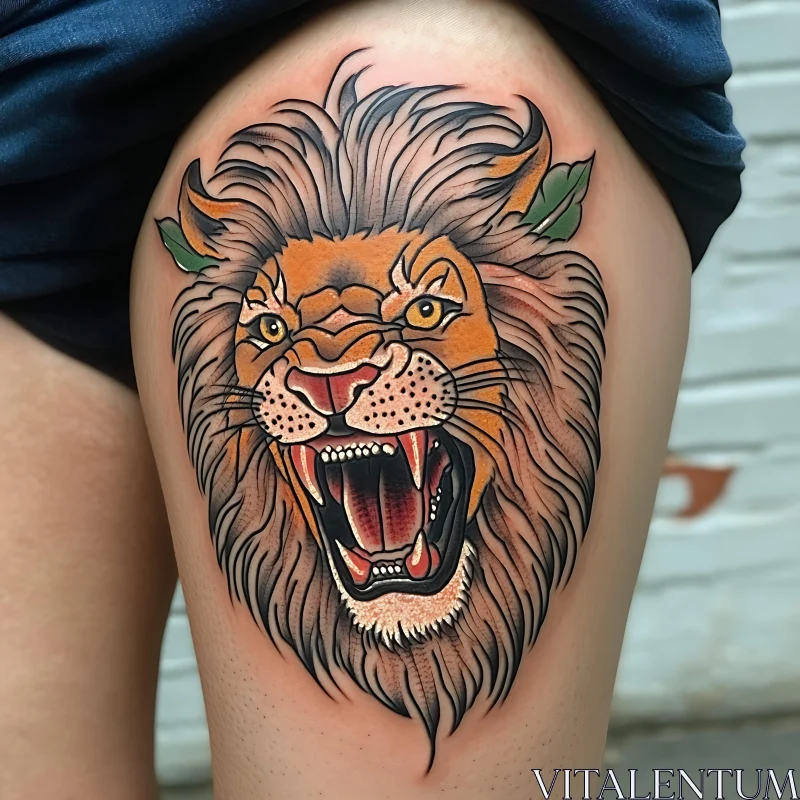 Bold Lion Tattoo with Detailed Mane AI Image