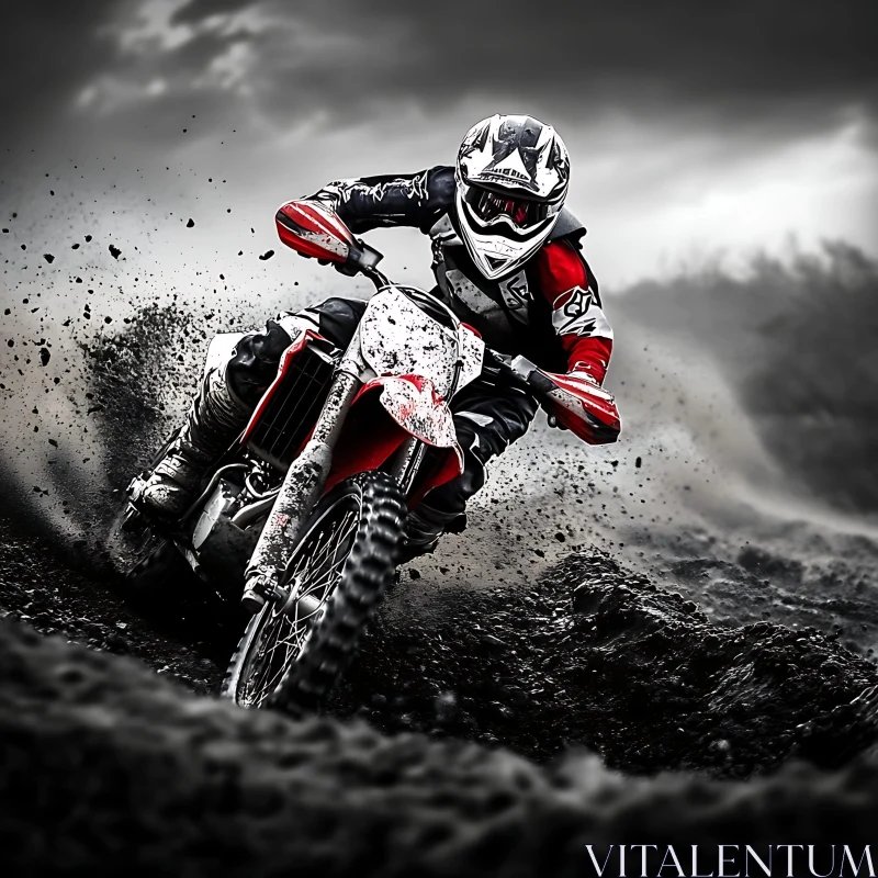 AI ART Dirt Bike Rider in Monochrome Landscape